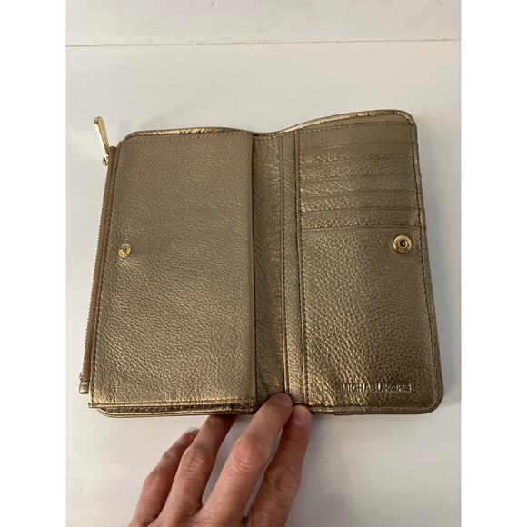 MICHAEL KORS GOLD METALIC PEBBLED LEATHER WOMENS WALLET - Picture 5 of 10